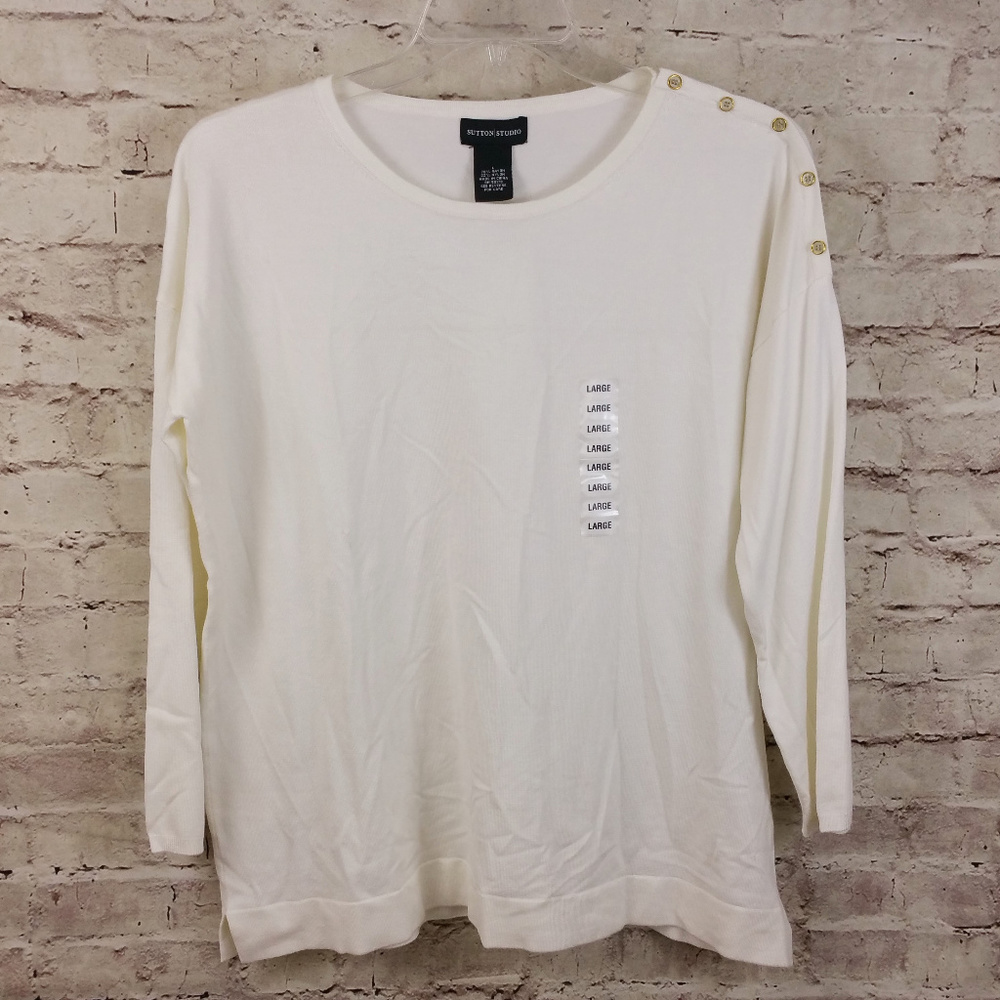 Sutton Studio L Ivory Crew Neck Sweater NWT